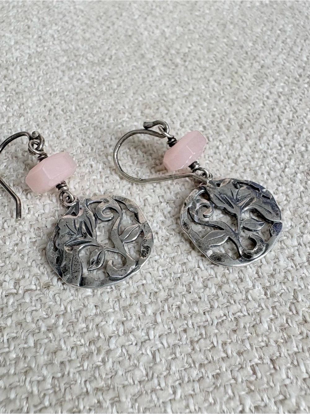 Silpada "Flirt Alert" Pink Soapstone and Sterling Silver Earrings, Retired